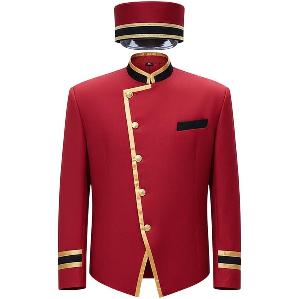 Uniforme De Portier D'hôtel avec Chapeau, Uniforme Rouge Professionnel D'hôtel, Tenue De Réceptionniste, Serveur, Chauffeur, Uniforme De Service À Manches Longues