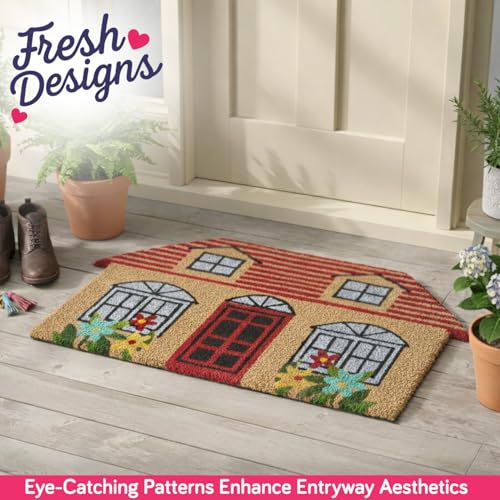 Image of HOKIPO 40x70 cm Natural Coir Door Mat for Entrance, House Shape Design, Story Book Home (IN-1052)