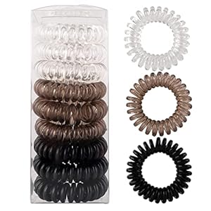 El Regalo 9 Pcs Spiral Hair Ties, No Crease Coil Hair Ties, Phone Cord Hair Ties for Thick Hair - Ponytail Holder Elastics for Kids/ Girls/ Women (Black Grey Shades)