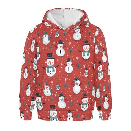 Kids Hoodies Sweaters Christmas Xmas Snowman Hooded Sweatshirts with Big Pockets for Boys Girls B0400341