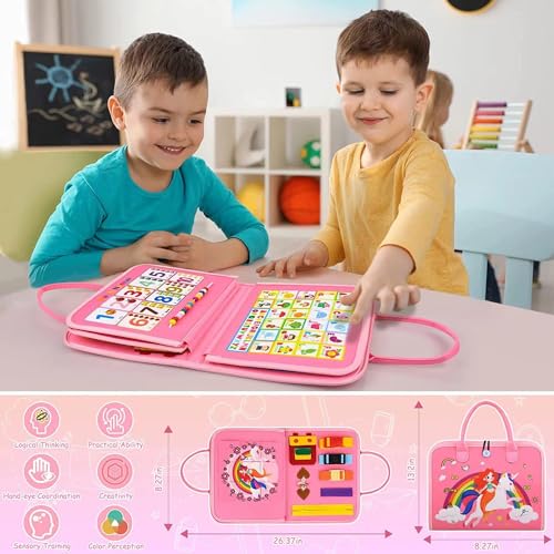 Image of Montessori Busy Board Sensory Toddler Activity Book (Pink) | Toddla Learning Quiet Book for Girls & Boys Ages 1-3, Ideal Birthday & Christmas Gift for 1+ Year Old