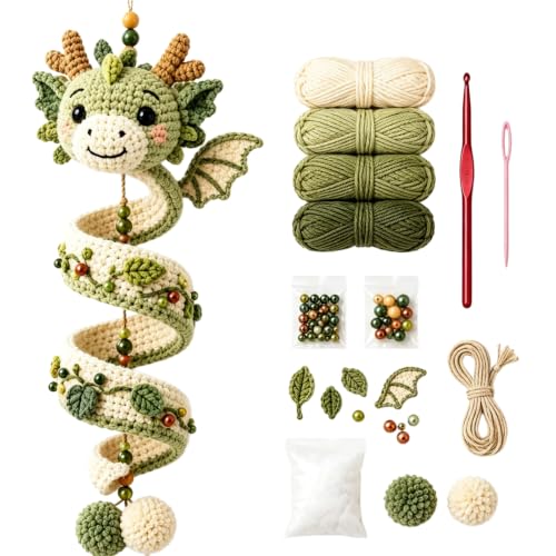 DIY Häkelset Häkelgarn Drachen Spirale Hängend Bastelset Anfänger Handarbeit Anhänger Häkel Kit mit Spiraldrachen Design Kreative Gehäkelt Deko für Weihnachtsbaumschmuck Heimdekoration Festdekoration