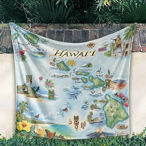 Hawai'i State Map Fleece Blanket - Hand-Drawn Original Art - Soft, Cozy, And Warm Throw Blanket For Couch - Unique Gift - 58"X 50" #TOP1