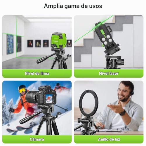 Miniatura 6 de Huepar Trípode Para Nivel Láser De Aleación De Aluminio De 1,4 M De Altura Ajustable. Ideal Para Láseres De Línea, Con Cabezal Giratorio De 3 Vías, Nivel De Burbuja, Placa De Liberación Rápida Con