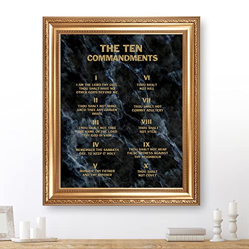 The Ten Commandments(Black Texture) Framed Size:36x30 inches,Image Size:24X30 inches,Gold Frame The World Classic Art Reproductions,Wall Art for Home Decor