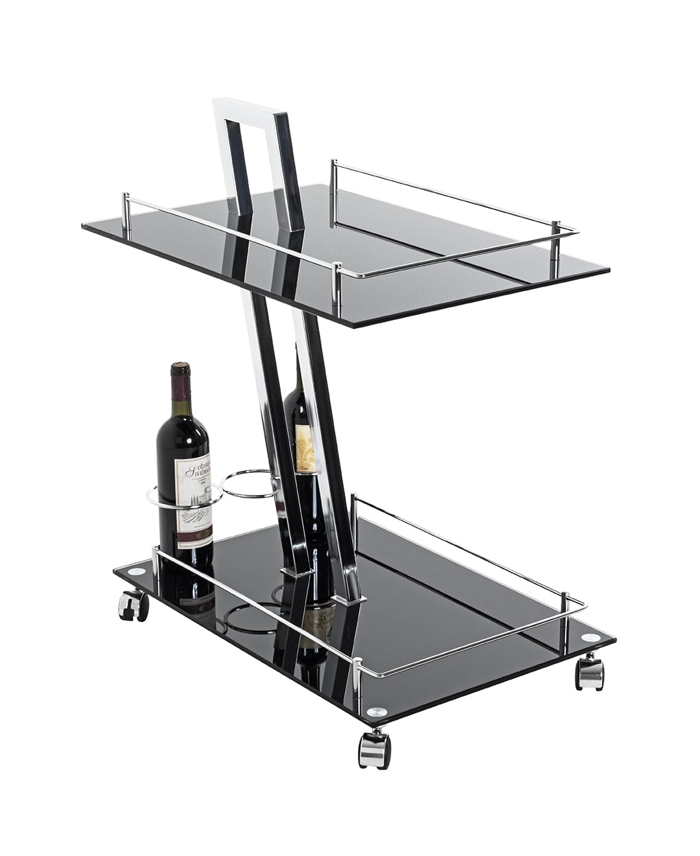 HAKU Carrello di Servizio Cromo, Nero, Metallo, Vetro di Sicurezza 8 mm - Dim. L 40 cm x A 72 cm x P 60 cm, Stile Moderno