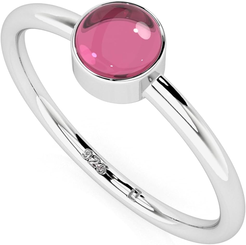Natural Pink Tourmaline Stackable Ring for Women in Sterling Silver, October Birthstone Handcrafted Jewelry Gifts for Her (Round, Oval, Pear)