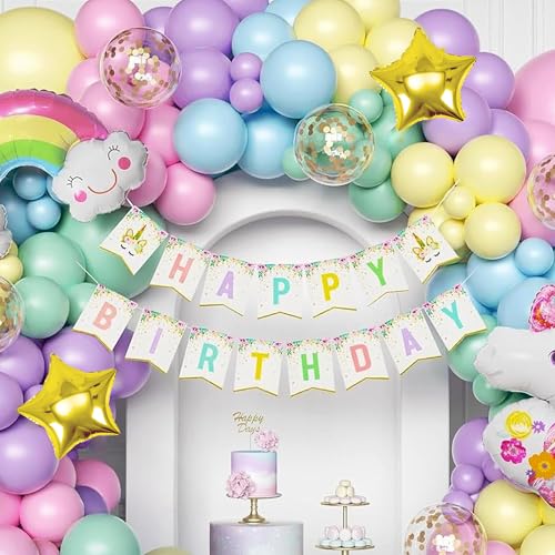Image of SpecialYou.in Unicorn Theme Birthday Decoration Kit For Girls With Pastel Pink, Purple, Yellow, Blue, Green Balloons, Rainbow & Unicorn Foil Balloon For Birthday Decoration Items For Baby Girl- 57 Pcs