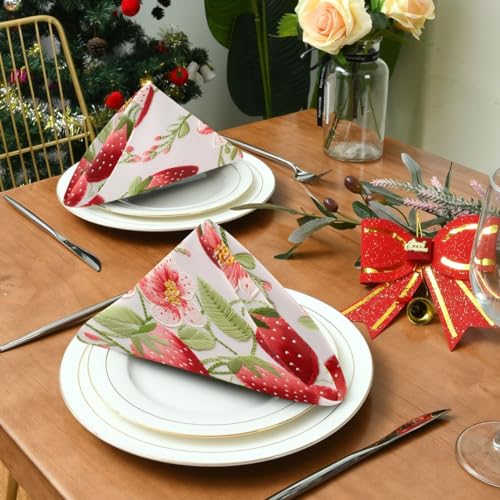 Servilletas de tela estampado Strawberry Flowers 6 uds 20x20 pulg miniatura 5