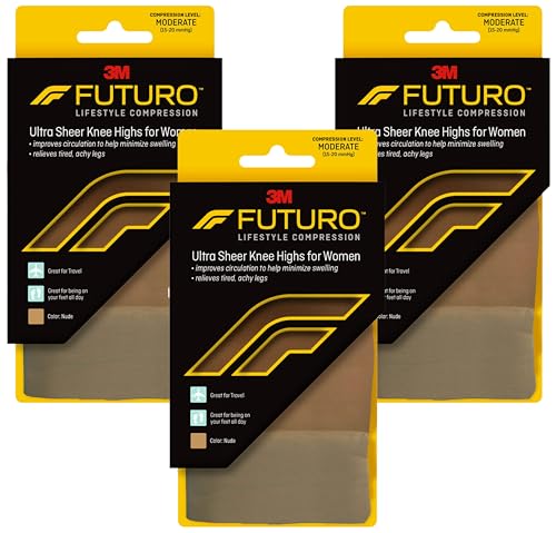 Image of Futuro Ultra Sheer Knee Highs for Women, Nude, 71060EN, Medium, Moderate (15-20 mm /Hg) (Pack of 3)