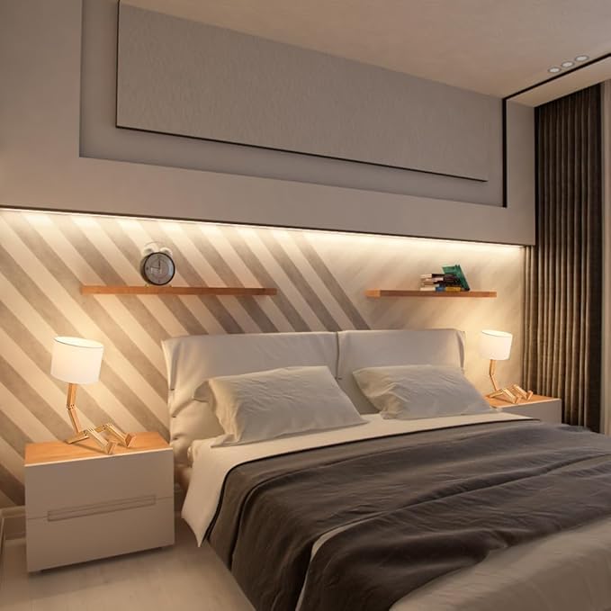 Roboter Schreibtischlampe Set von 2,Nette Nachttischlampe für Schlafzimmer,Holz kreative Tischlampe,Einstellbare Form Nachttisch Spaß Funky Lampe,DIY Spaß Roboter Lampe für Schlafzimmer