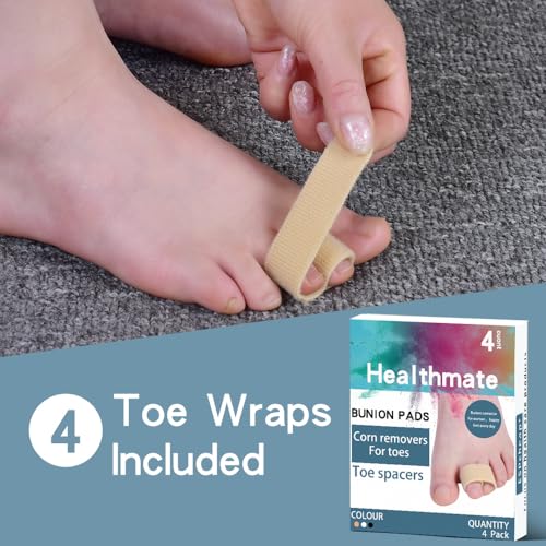 Image of Toe Separators for Overlapping Toes, Bunions, Big Toe Alignment, Corrector and Spacer, Reusable Fabric Buddy Wraps for Broken Toes, Hammertoe Straightener, 4 Count (Beige)