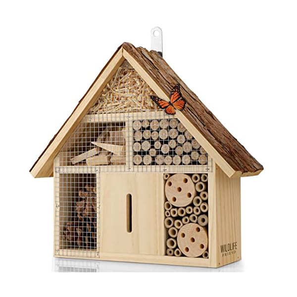WILDLIFE FRIEND I Insektenhotel mit Rindendach - unbehandelt, Insektenhaus aus Naturholz für Bienen, Marienkäfer…