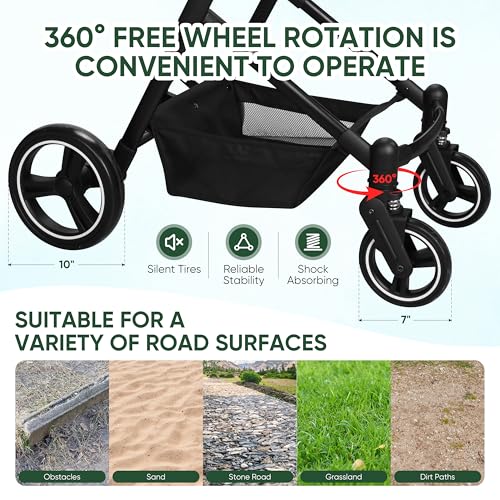 Image of 3-in-1 Foldable Pet Stroller for Dogs & Cats, 33lbs | All-terrain 7 inch /10 inch wheels | Compact storage | Storage basket | Breathable linen | Cup holder & rear brakes
