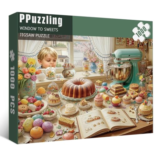 Colorful Desserts Puzzles for Adults 1000 Pieces, Vintage Bakery Cake Jigsaw Puzzles, Cozy Floral Puzzle