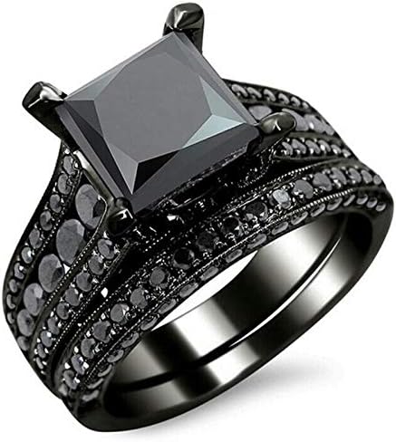 Modyle Fashion Cocktail Party Ring Set Square-Cut Black Cubic Zirconia Black Gold Color Fashion Jewelry