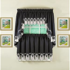 Today's Curtain Verona Reverse Embroidery Swag, 38", Black/Rose, 60" W X 38" L Todays Curtain Verona Reverse Embroidery Swag 38 BlackRose 60 W X 38 L