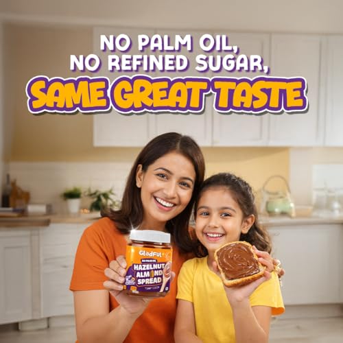 Image of Gladful No Palm Oil Spreads Combo | Hazelnut Almond, Caramel Oat Cookie, Chocolate Crunchy, Chocolate Almond | No Refined Sugar | Premium Dessert | Clean Ingredients | Chocolatey & Nutty Healthy Spreads (4 x 300g)