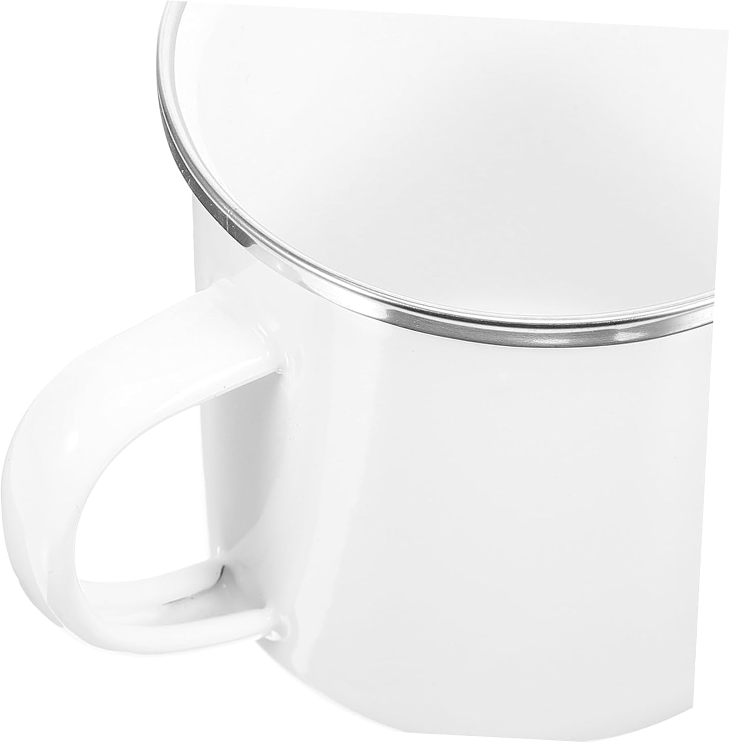 Veemoon Enamel Camping Mug Small Portable 350ml White with Metallic Rim Sturdy Enamel Tea Cup for Outdoor Hiking and Travel