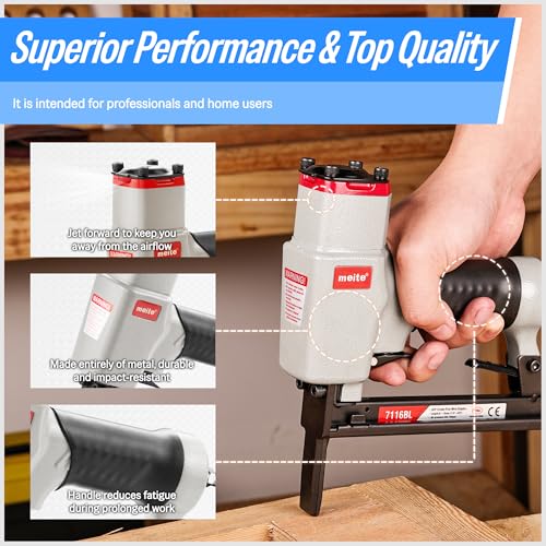 meite 7116BL Pneumatic Upholstery Stapler with Long Nose-1/4-Inch to 5/8-Inch 22 Gauge 3/8'' Crown Fine Wire Stapler thumbnail 5