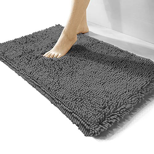 Luxury Chenille Bathroom Rug,Extra Soft and Cozy, Non-Slip,Super Absorbent Water, Machine Wash Dry, Shaggy Chenille Bath Mats for Bathroom Bedroom,15x23 inches,Charcoal