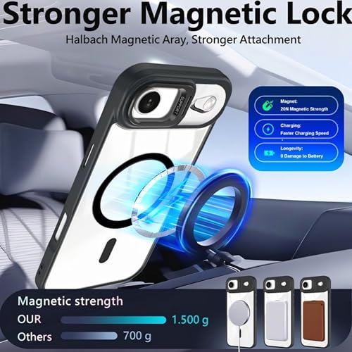 Image of VONZEE Clear Camera Kickstand Case for iPhone 17 Air, Built-in Adjustable Camera Stand, Clear Magnetic Mag-Safe Shockproof Classic Series Phone Cover (Black)