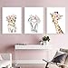 Juego de 3 Impresiones Elefante Jirafa Gato con Coronas de Flores Cuadro Infantiles para Habitacion Animales Laminas Decorativas Imagen de Niños Bebe Regalo Lienzo Sin Marco PTAN004-M