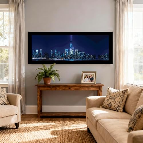 Image of PAINTINGMANTRA New York City Night Skyline View Wall Art Framed Luxury Paintings for Home Decoration, Living room, Bedroom and Office Decoration (99x38 CM)