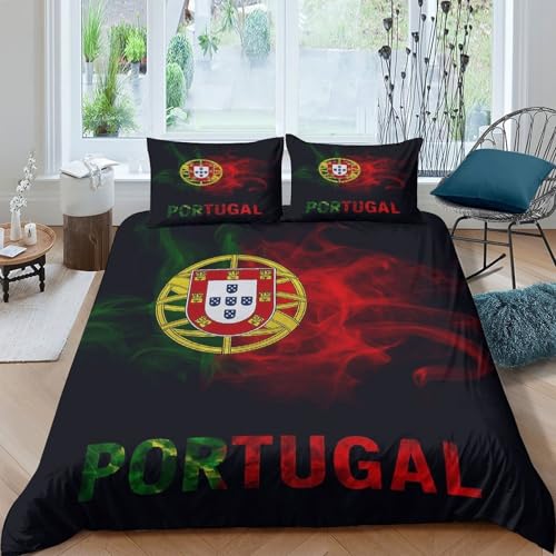 Portugal Flag Parure de Lit Imprimé en 3D Microfibre résistante 3 pièces Smoke Effect Art Housse de Couette avec Fermeture Éclair Super Douce for Hommes Enfants...