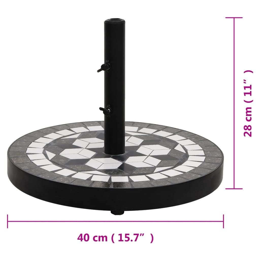 Portaombrelloni rotondo nero bianco 12 kg, robusto supporto per ombrellone Patio in ferro con superficie in ceramica, supporto per ombrellone da esterno regolabile per giardino, terrazza e balcone