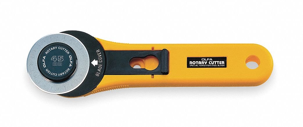 Olfa 9651 RTY-2/G 45mm Straight Handle Rotary Cutter | 45mm Classic Straight Rotary Cutter, Integrated grooves, Easy-slide blade cover, Right & Left Hand - Quilters and Crafters - 45mm