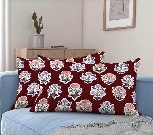 Image of la'amour XXL Microfiber Soft Cotton Super King Size Bedsheet for Double Bed, King Size 108 Inches X 108 Inches, 9 Feet, 275 X 275 cm with 2 Large Size Pillow Covers Without Joint - Maroon adn White