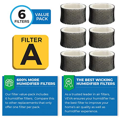 VEVA 6 Pack Premium Humidifier Filters Replacement for Holmes Filter A, HWF62, HWF62S, and Other Sunbeam Cool Mist Humidifiers