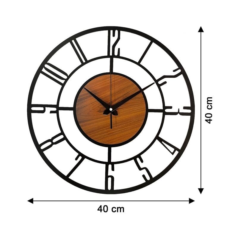 Image of Wall Clock Stylish Metal Analog Wall Clock for Living Room, Bedroom, Office, Kitchen, Home and Hall | Antique Fancy Big Size Modern Wall Watch (Black St-1 Wooden, 40 CM)