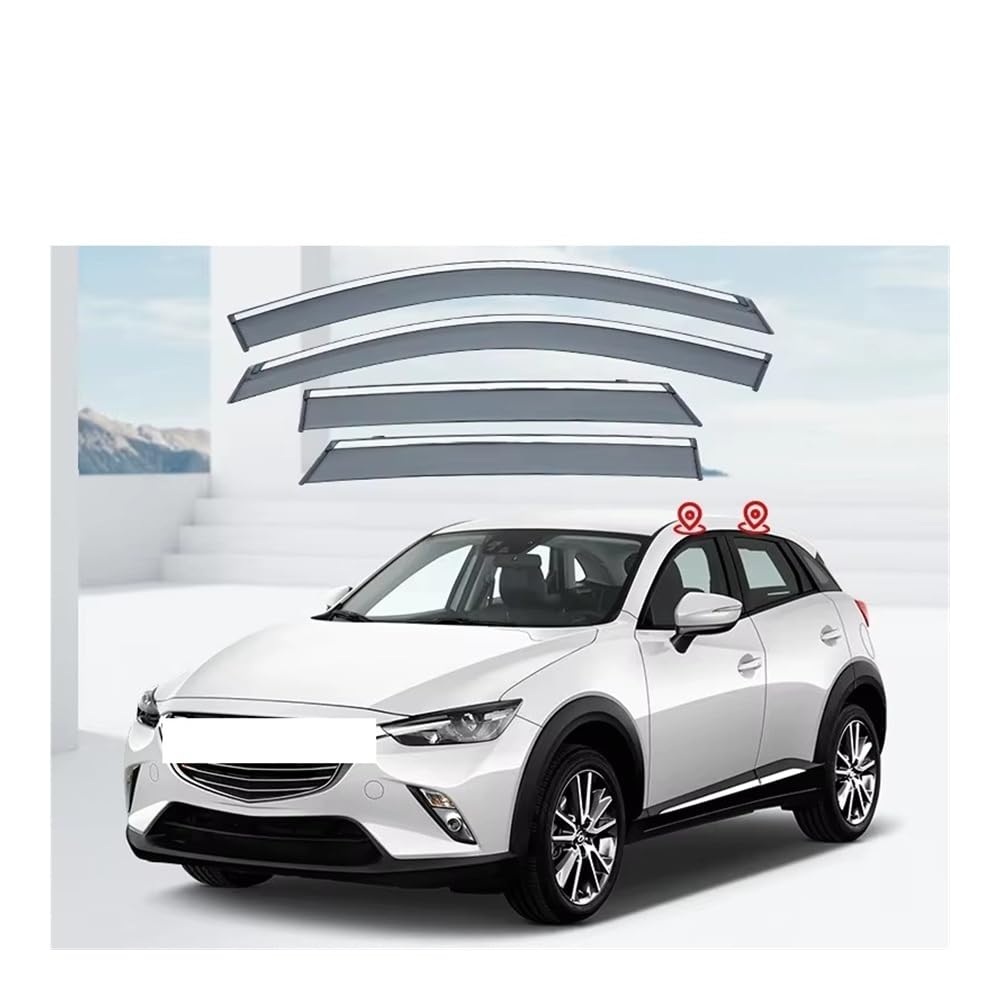 Fenster Windabweiser Für Mazda Für CX-3 2016-2021 Seitenfensterverkleidung aus Chrom, Zubehör, Ventvisor, helle Streifen, Windabweiser, Türvisier, Entlüftungsblenden