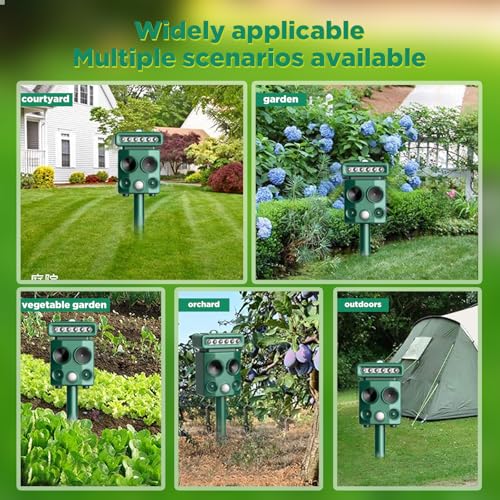 Ultrasonic Cat Repellent for Garden, Waterproof Fox Repellent Ultrasonic with 4 Modes, Cat Deterrents for Gardens for Farm Dogs Birds Squirrels Deterren (7017) - 7