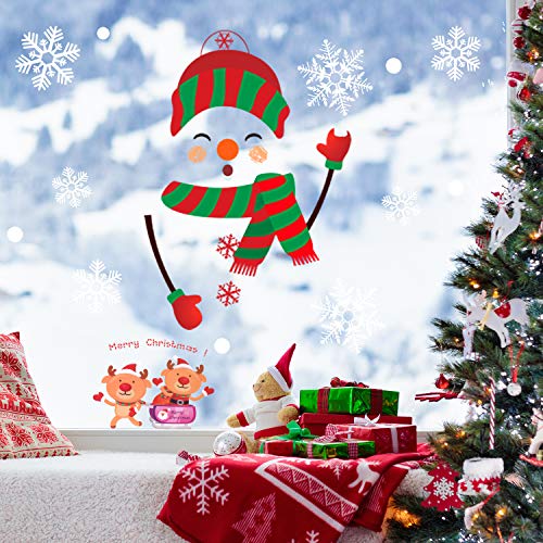 Whaline 64Pcs Christmas Stickers For Refrigerator,Window And Wall,Snowman Snowflakes Christmas Window Clings Decal Stickers,Holiday Xmas Decorations For Fridge, Door, Garage, Office Cabinets(4 Sheets) #TOP5