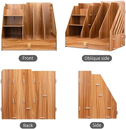 Booxihome Office Wooden Stationery Desk Tidy Storage Organiser Holder Sorter for A4 Papers, Books, Pens, and Notebooks