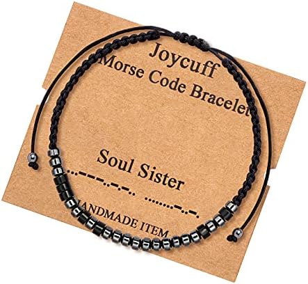 JoycuFF Bracelets for Sister Funny Fashion Best Good Friend BFF Friendship Silk Wrap Bracelet Inspirational Motivational Secret Message Jewelry for Women Sister Morse Code Bracelets Soul Sister
