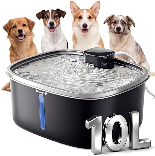 Pokpet Dog Water Fountain Indoor Homes Stainless Steel 10L/2.64GAL Plug in Plast...