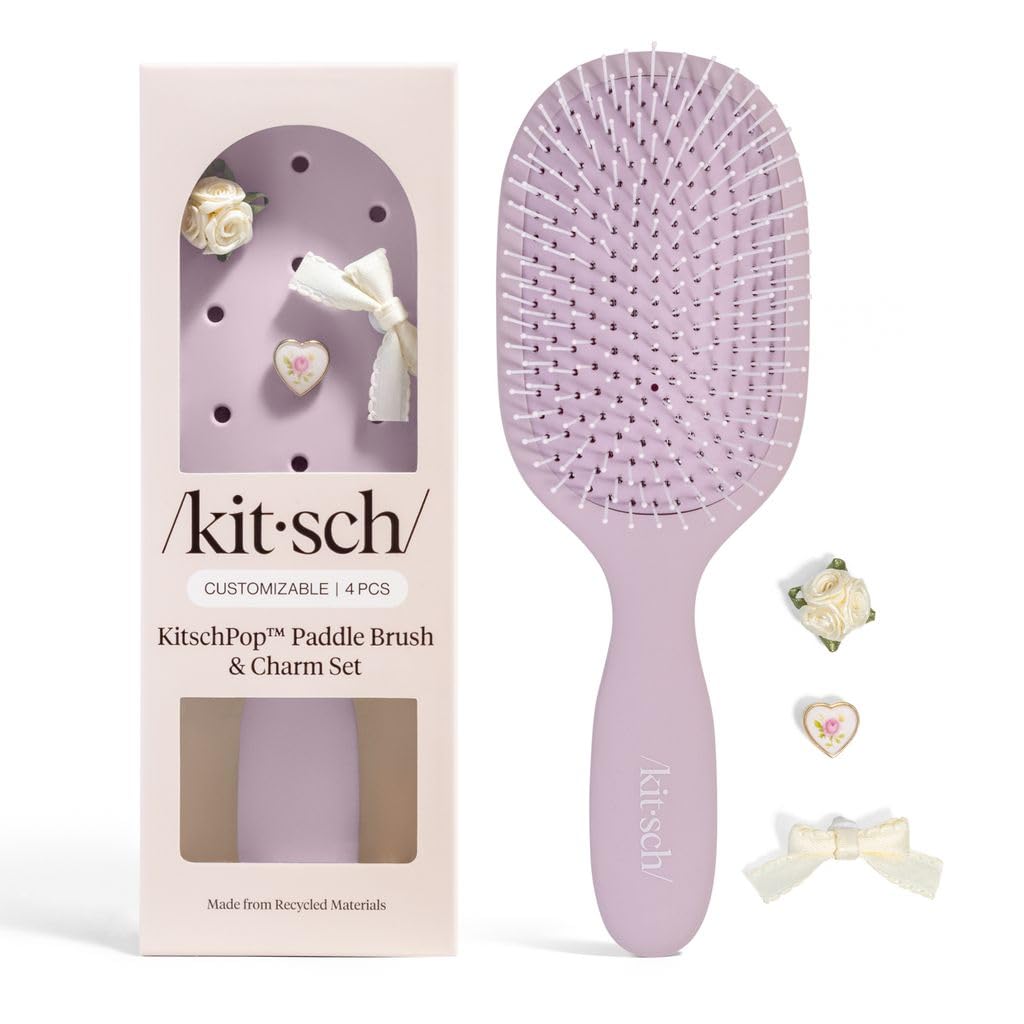 KitschPop™ Paddle Hairbrush for Women – Flexible Bristles Paddle Brush for Less Breakage, Scalp-Stimulating Detangler Hair Brush for Wet & Dry Hair,