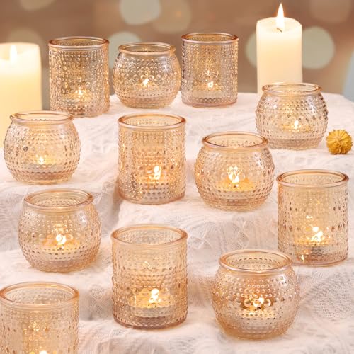 16 Pcs Gold Votive Candle Holders- Gold Centerpieces for Tables Assorted Tealight Candle Holders for Wedding Table Decor Rehearsal Dinner Engagement Birthday Party Decorations