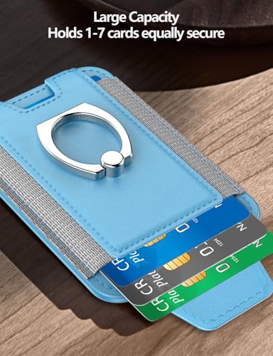 Image of For Magsafe Wallet with Grip, 6-Card Holder, Stronger Magnetic Card Wallet Holder for iPhone 17 /16 /15, iPhone 14 /13 /12 Series, Leather Magnetic Phone Wallet with Privacy Flap, RFID Blocking, Sky Blue