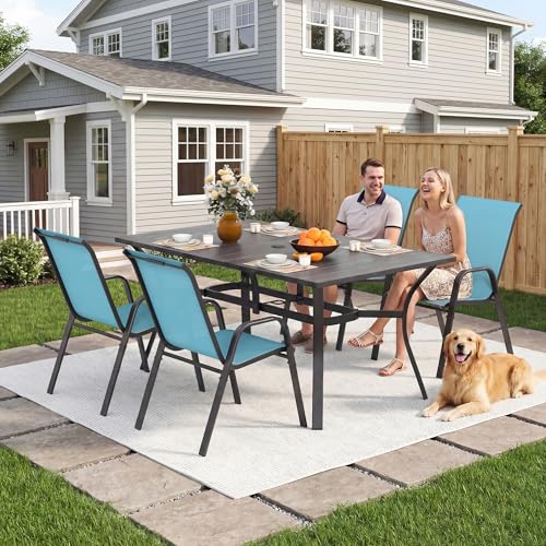 Image of Outdoor Patio Chairs Set of 4 Stackable Dining Chairs All-Weather Textilene Furniture Set for Pool Deck, Backyard, Garden