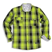 Days Pay Co. Hi-Vis Flannel Work Shirt, Light Weight Plaid Button-Up, Long Sleeve Construction Workwear (US, Alpha, X-Large, Regular, Regular) Bright Green
