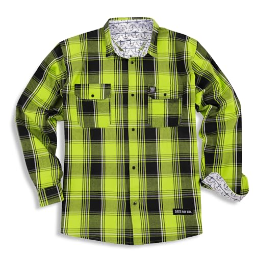 Days Pay Co. Hi-Vis Flannel Work Shirt Light Weight Plaid Button-Up Long Sleeve Construction Workwear (US Alpha Medium Regular Regular) Bright Green