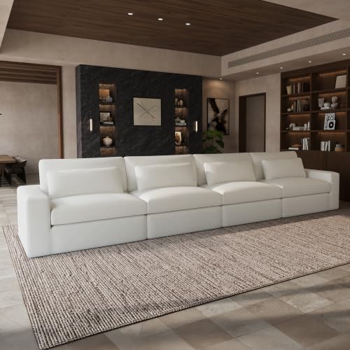 Image of Novilla 181 inch Deep Seat Modular Sectional Sofa, Removable Washable Covers, 4 Seater Cloud Couch with Lumbar Pillows, Chenille Boneless Sectional Couch Beige, No Assembly Required