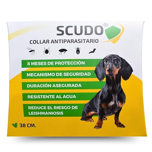 SCUDO Collar contra Pulgas Garrapatas Mosquitos , previene la Leishmaniosis, Control Antipulgas, Protección EFICAZ, Collar para perros pequeños y medianos, antiparasitario