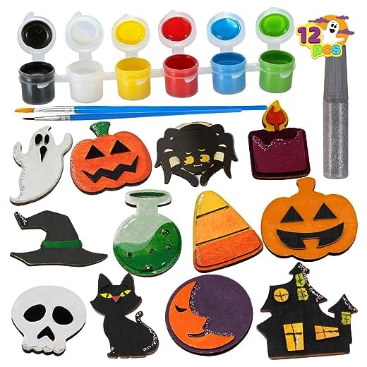 27+ Fun Halloween Crafts for Kids to Spook Up Your Season 2 JOYIN 12 Pcs Halloween Wood Craft Kit, Wooden Magnet Creativity Arts Painting Kit, DIY Halloween Painting Craft for Kids Party Supplies, Toddler Party Favors Family School Activities