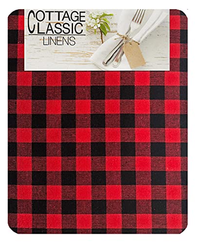 Lintex Country Rustic Red And Black Buffalo Plaid Cotton Christmas Fabric Tablecloth, Cottage Style Holiday Plaid Easy Care Tablecloth, 70” Round #TOP1